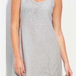 Eileen Fisher Irish Linen Sequined Dress, Silver Gray, size 10